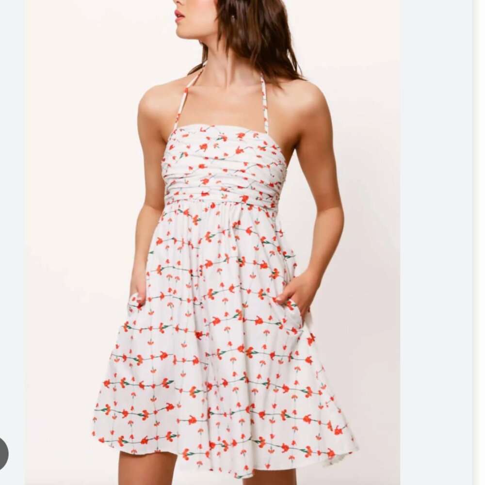 NWT - Hutch Rella White & Red Floral Babydoll Halter Romper - Sz M